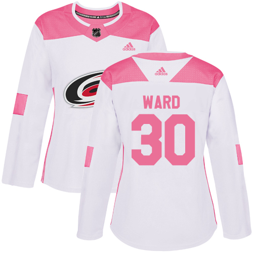 Adidas Hurricanes #30 Cam Ward White/Pink Authentic Fashion Women's Stitched NHL Jersey - Click Image to Close